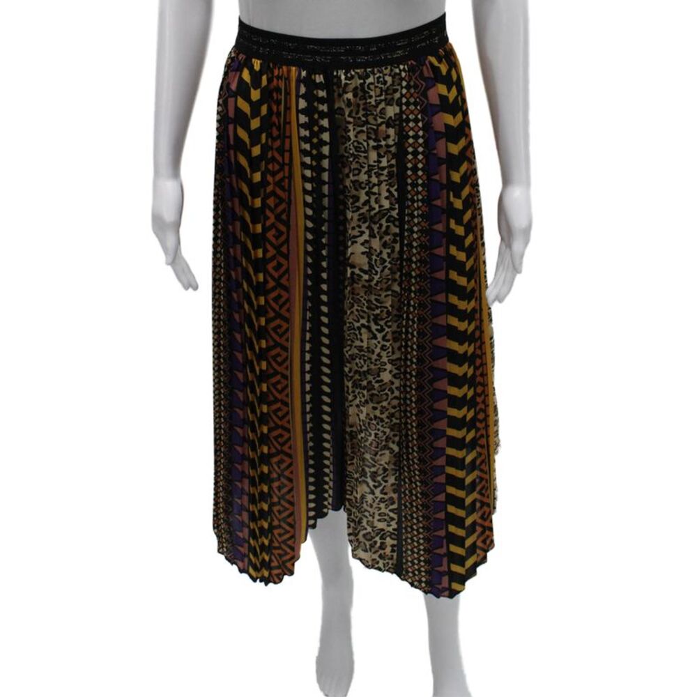 Miss Miss Women Pleated Animal Print Midi Skirt Multicolor Size S